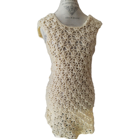 Handmade Dresses & Skirts - Handmade Cream Open Crochet Macrame Dress or Overlay Vanilla 34-30-34